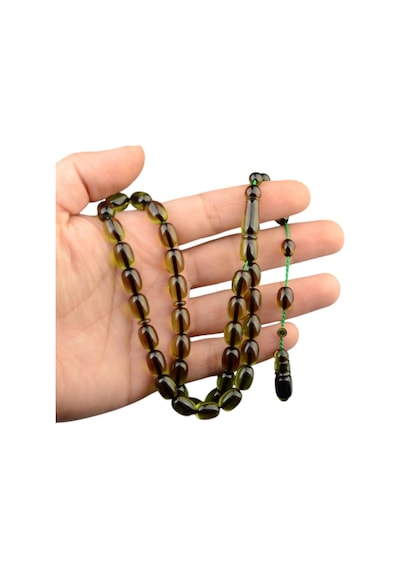 Sistem Püsküllü 11x8mm Kapsül Kesim İmzalı Ateş Kehribar Tesbih Sarı