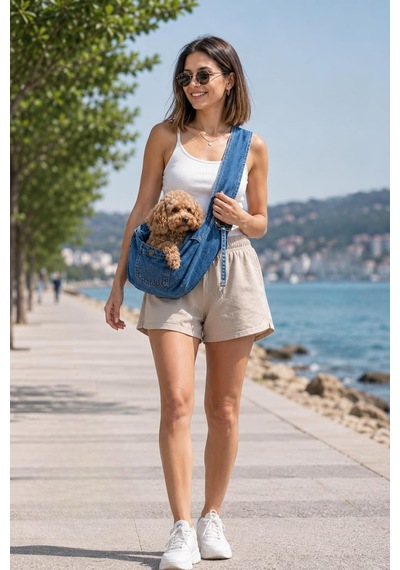 Jean Köpek Taşıma Çantası, Köpek Ana Kucağı 0-8kg Mavi