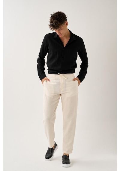 Alexandergardi Smart Casual Dokulu Pantolon Ekru