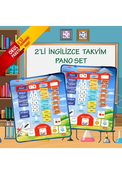 2 Set - 86 Parça Tox Ingilizce Takvimi Öğreniyorum Keçe Duvar Pan