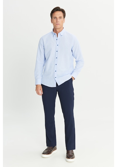 Erkek Acık Mavı Slim Fit Dar Kesim Düğmeli Yaka Pamuklu Gömlek Acık Mavı