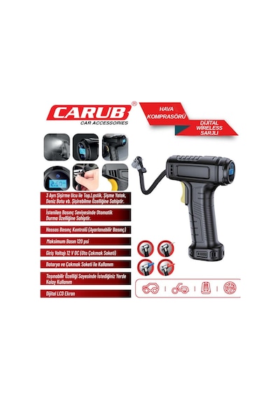 Carub Hava Kompresörü Dijital Wireless Şarjlı