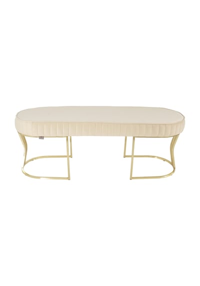 Viego Gold Striped- Krem Kapitoneli Chester Model Puf & Bench & Koltuk & Uzun Makyaj Puff & Yatak Ucu &önü