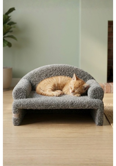 Reyo Pet Peluş Kedi Oturma Koltuğu Kedi Yatağı Gri