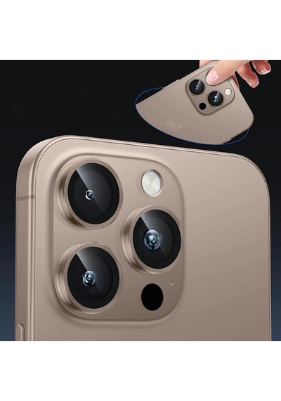 İphone 16 Pro / 16 Pro Max İle Uyumlu Mercek Lens Kamera Koruyucu Çöl Titanyum