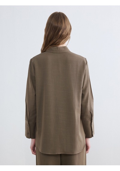 Lcw Modest Haki Oversize Keten Karışımlı Kadın Gömlek Tunik