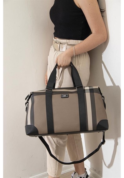 Silver Polo Sp873 Kadın Seyahat Çantası Ekose Kahve-siyah