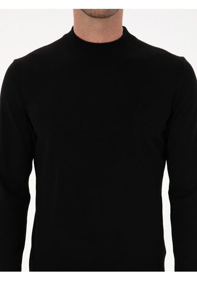 Cacharel Siyah Slim Fit Yün Karışımlı Çeyrek Balıkçı Basic Triko Kazak