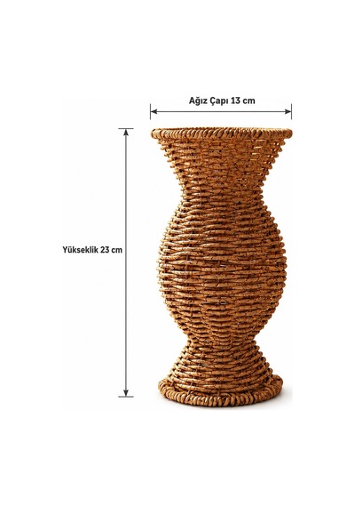 Örgü Rattan Dekoratif Vazo Bohem Hasır Çiçeklik Ve Salon Dekoru Kahverengi