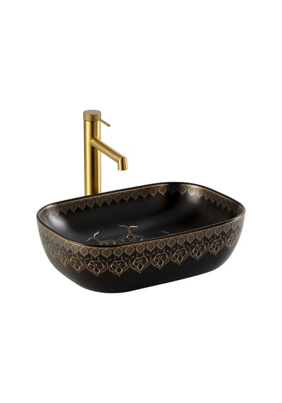 Ey-7033s Tezgah Üstü Lavabo Beyaz & Altın Çok Renkli