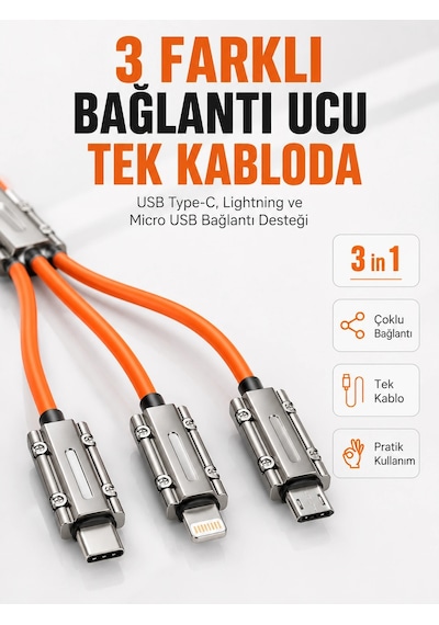 Bay Çinko Alaşımlı Metal Konnektörlü Dayanıklı 6a Hızlı Şarj Kablosu Najmaddin 37755998
