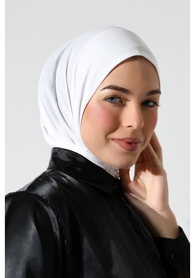Kadın Çıtçıtlı Bağlamalı Tesettür Hazır Pratik Şal Beyaz Beyaz