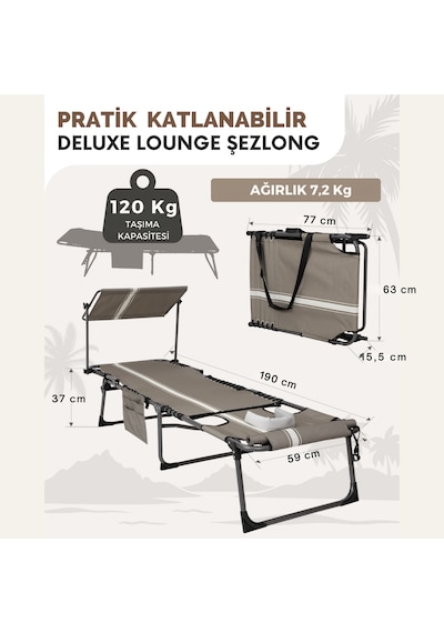Kingcamp Magnolia B10 Plus Hands-free Premium 7 Kademeli Katlanır Şezlong Grey/white Gri Beyaz