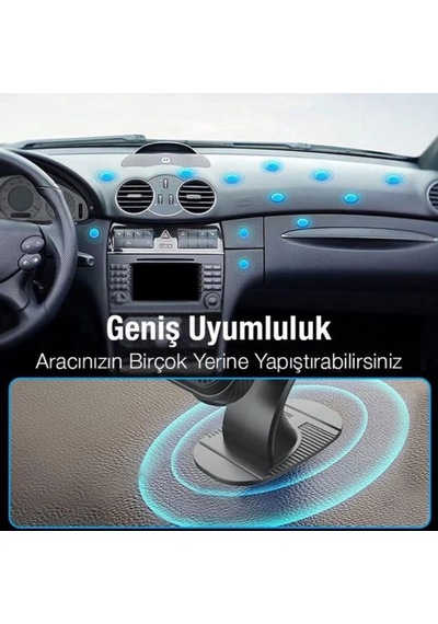 Telefon Tutacağı Manyetik Vantuzlu Ultra Güçlü Mıknatıslı Araç İçi Torpido Üstü Tel Tutucu Üniversal Siyah Siyah