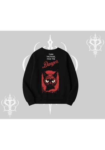Startmore Gotik Kedi Arka Baskılı Biskilet Sweatshirt Siyah