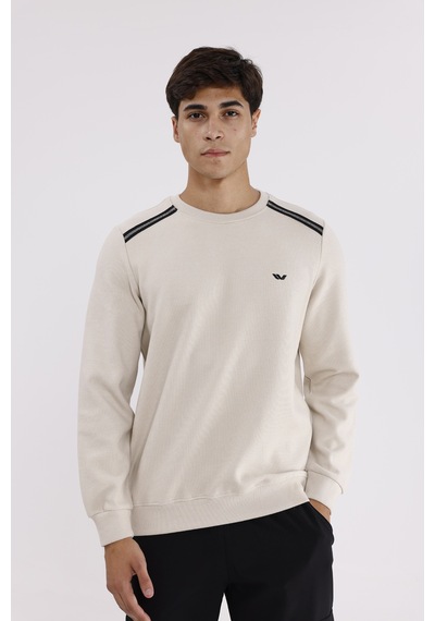 Rowinger Selanik Kumaş Yapılı Esnek Manşetli Konforlu Rahat Kesim Sweatshirt Beıge