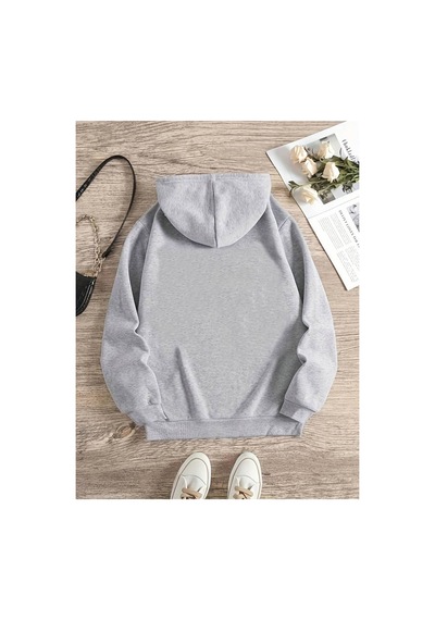 Medinenur Kalp Desenli Kapüşonlu Sweatshirt Gri