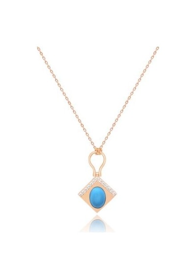 Diamond Line-Gülaylar - Pembe Altın 14 Ayar Firuze Taş Kolye 414903704