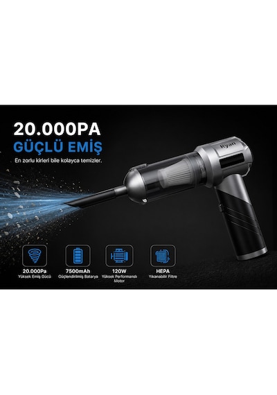 120w Şarjlı Araç Süpürgesi 20.000pa Güçlü Emiş 7500mah El Süpürgesi Üfleyici 3 Filtreli Ry-vc20