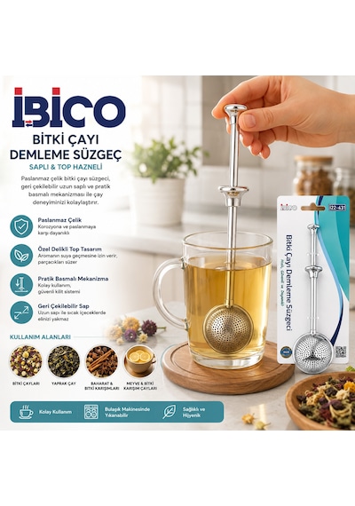 Saplı Paslanmaz Çelik Bitki Çay Demleme Süzgeç Çap 5 Cm Renkli
