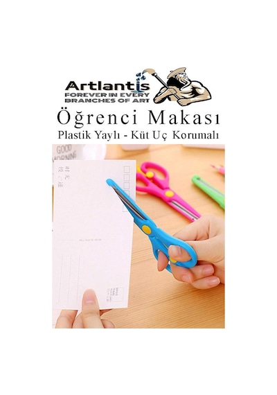 Mavi Öğrenci Makası 1 Adet Plastik Yaylı Küt Uç Korumalı Okul Makası Çocuk Makası Okul Öncesi Kreş Ana Sınıfı