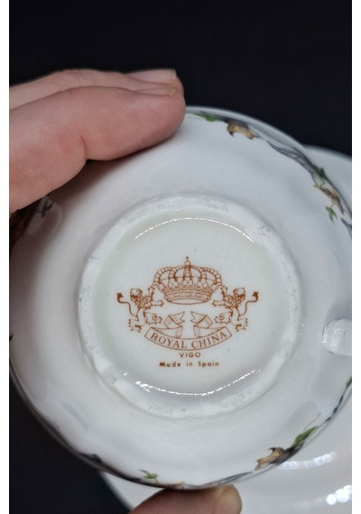 İspanyol Royal China Antika Porselen 3 Parça Fincan Seti Turkuaz