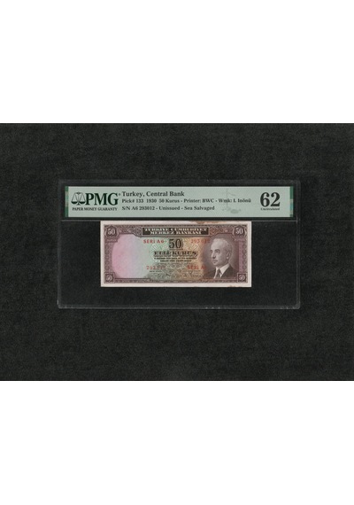 Pmg 62 Unc Çil İnönü Batan Gemi 50 Kuruş P 133 1930 S/n A6 293012/13 2. Ems Seri Takipli