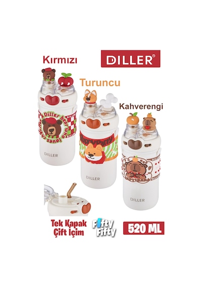Dıller 520 Ml Tek Kapak Çift Kullanım Pipetli/pipetsiz Boyun Askılı/çelik Termos -ffdıllerd93renk Kahverengi
