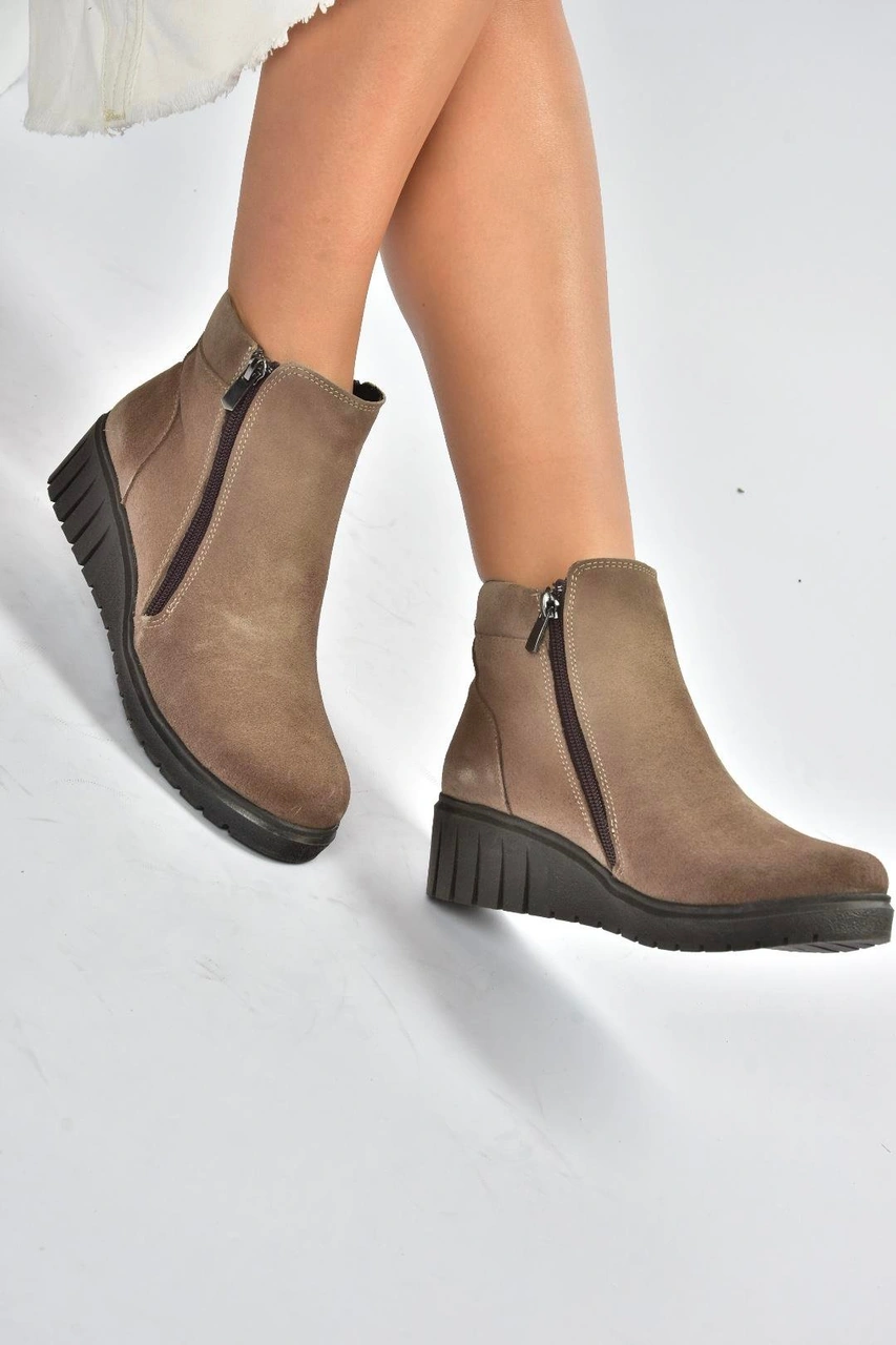 Fox Shoes V324800402 Vizon Hakiki Deri Süet Kadın Bot Vizon-Süet