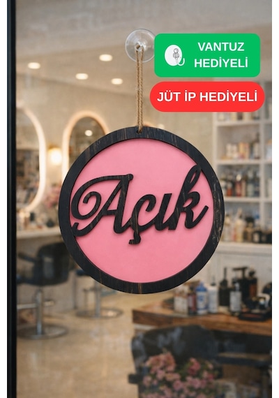 Üç Katlı El Yazılı Modern Açık/kapalı Tabelası - Pembe