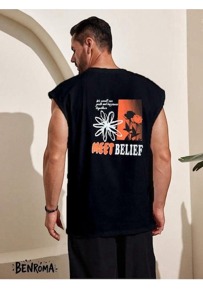 Meet Belıef Baskılı Kolsuz Tişört SIYAH