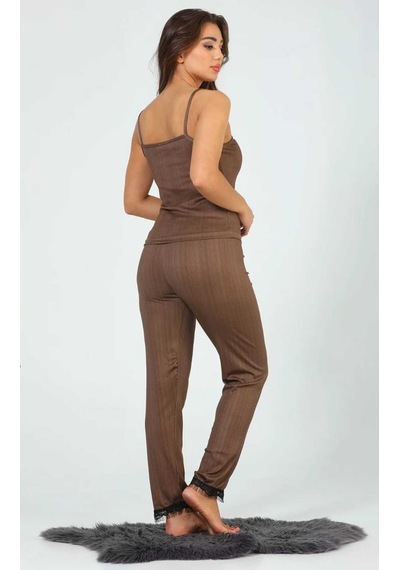 Kadın Askılı Pegasus Pijama Takımı Kahverengi