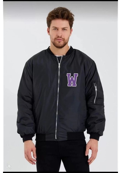Ertaştrendstore Wild One Baskılı Erkek Bomber Mont - Panter Desenli, Fermuarlı, Kapitone Astarlı Ceket - Siyah Çoklu Renk