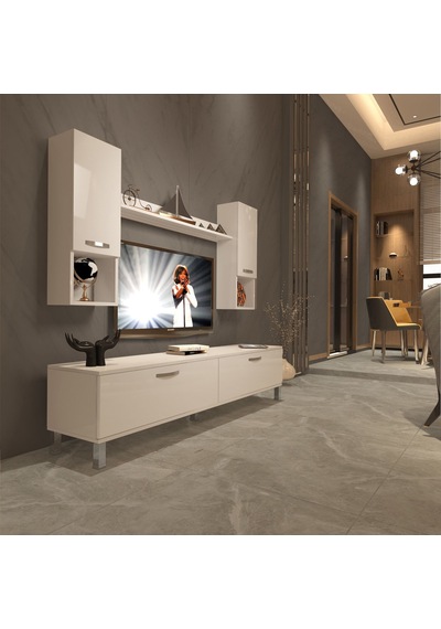 Decoraktiv Eko 5da Mdf Std Krom Ayaklı Tv Ünitesi Tv Sehpası Beyaz