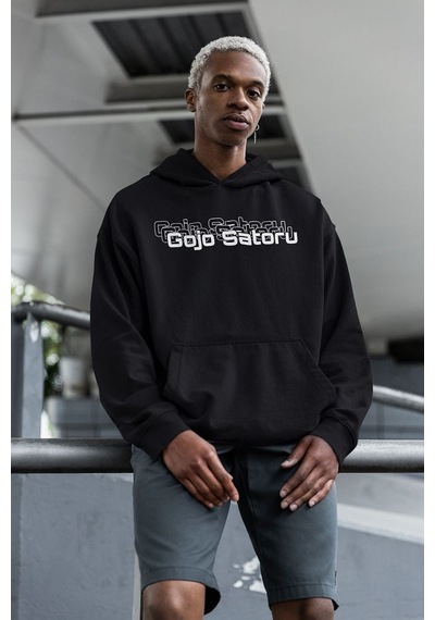 Anime Karakter Gojo Satoru Baskılı Unisex Oversize Jujutsu Kaisen Siyah