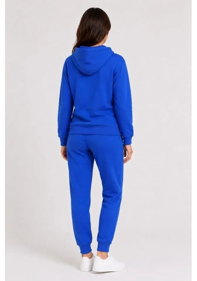 DefyModa İki İplik Kapüşonlu Kanguru Cepli Jogger Alt Üst Eşofman Takımı - Saks Mavisi