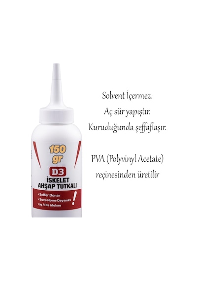 İskelet Ahşap Tutkalı Hazır 150 Gram Şeffaf D3 Tahta Mdf Sunta Kumaş Kağıt Dıy Uygulama Yapıştırıcı