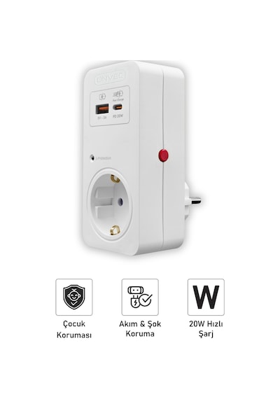 Onvec Basic Usb/type-c Akım Ve Şok Korumalı Priz 720 Joule