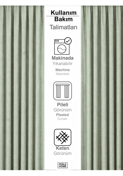 Br Perle 1/2 Pileli Keten Dokulu Mint Modern Fon Perde Ütü Gerektirmez