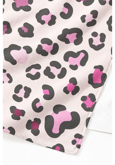 Leopar Desenli Pembe Siyah Plaj Havlusu - Modern Hayvan Figürlü Hızlı Kuruyan Mikrofiber Havlu Örtü Kumlu Bulut