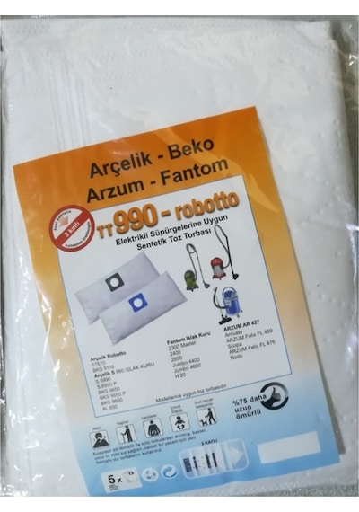 Arçelik - Beko Tt990 Robotto Uyumlu Bez Süpürge Torbası 5 Adet