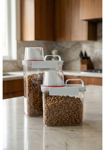 2'li Sızdırmaz Kedi Köpek Mama Saklama Kabı 1100 Ml Ve 1800 Ml