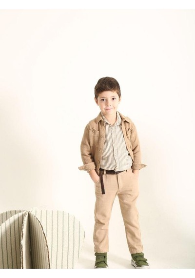 Nanica Kids Erkek Çocuk Pamuklu Cepli Düğmeli Ceket-15731 Kahverengi