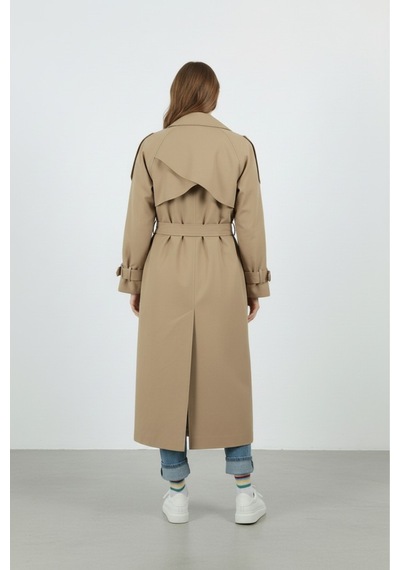Durivya Kuşaklı Oversize Trençkot Camel