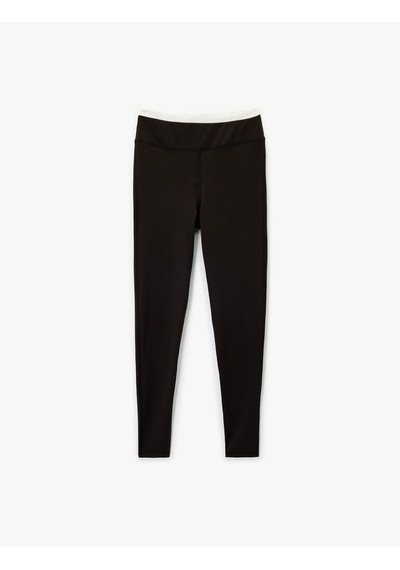 Koton Çift Bel Detaylı Slim Fit Spor Tayt Siyah 6wak40269nk Siyah