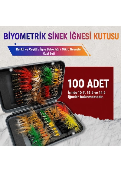 Valkyrie 100 Parça Yapay Sinek İğne Seti Fly Fishing Kutulu Alabalık Balıkçılık Tüylü Sahte Yem