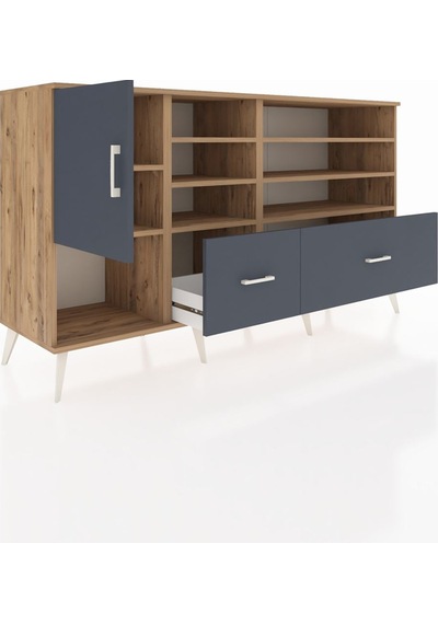 Kronos Konsol 8 Raflı 2 Çekmeceli Tek Kapaklı 176x59x99 Çam-antr Çam-antrasit