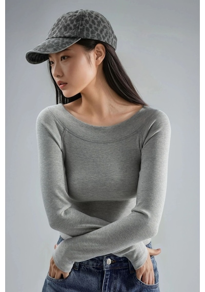Hiccup Busem Slim Fit Fitilli Kayık Yaka Bluz Açık Gri