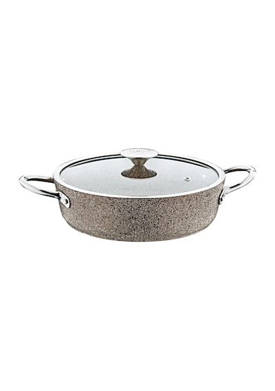 3316 - 2 Parça, Bio Granit, İndüksiyonlu, 26x7,5 Cm-3,2 Litre Basık Tencere K.bej Gövde,platin Detay Kum Beji