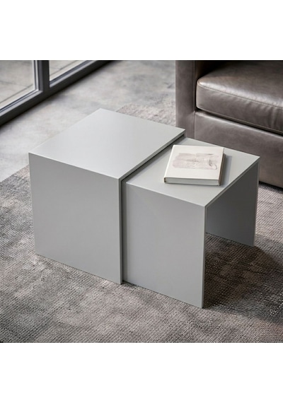 Modern Metal Zigon Sehpa Seti Minimal Tasarım İç İçe Geçen Yan Sehpa 2 Li Set Gri